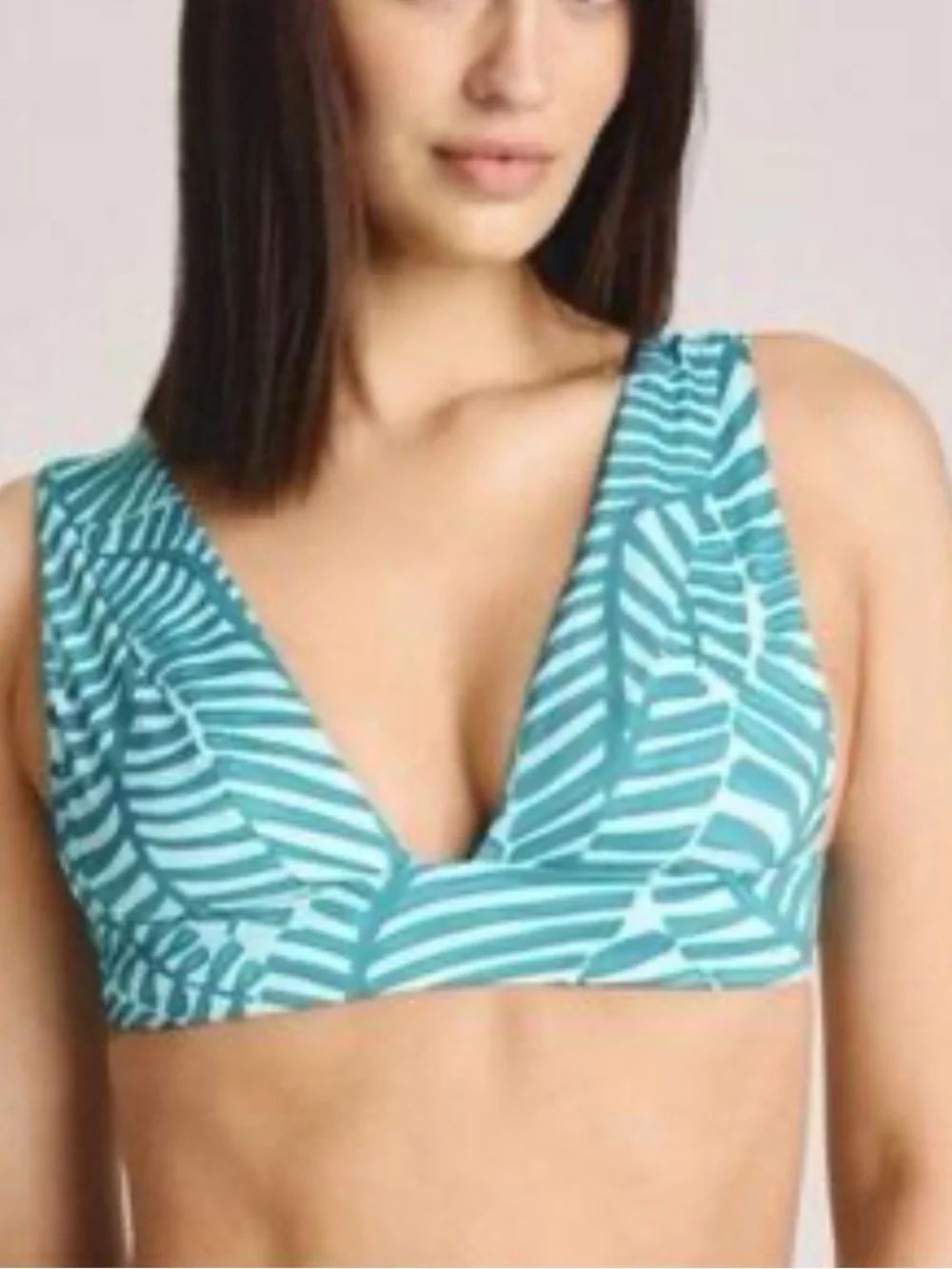0205 Vitamin A Teal and White Palm-Print Bikini Top